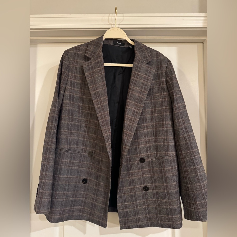 Theory Griffin Checked double breast stretch Wool blazer
